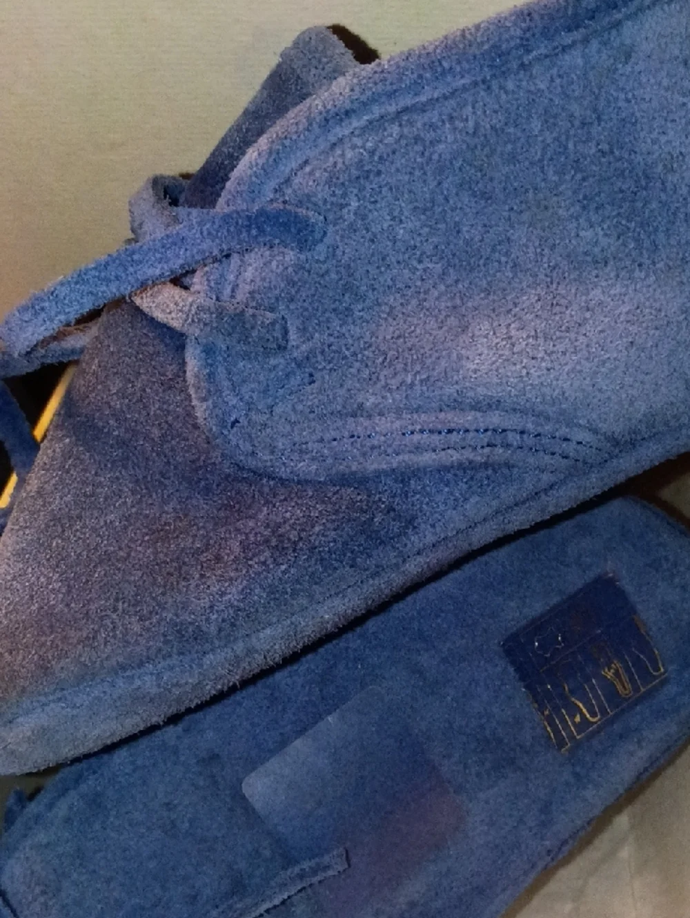 Loro Piana Blue Suede Lace-Up Bootie Or Walking Shoe w Gold Crest Charm